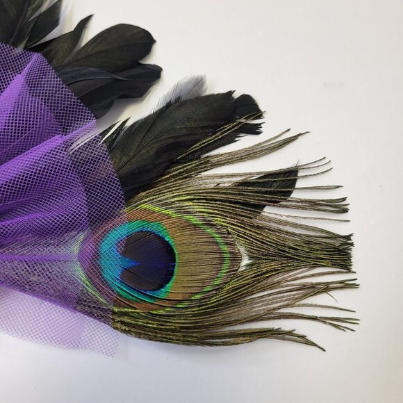 Purple Feathers Fascinator Peacock Feathers Tulle Hair Accessory Br… - Picture 6 of 11